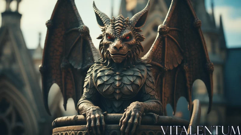 AI ART Gothic Dragon Statue in Fantastical Street - Artistic Image