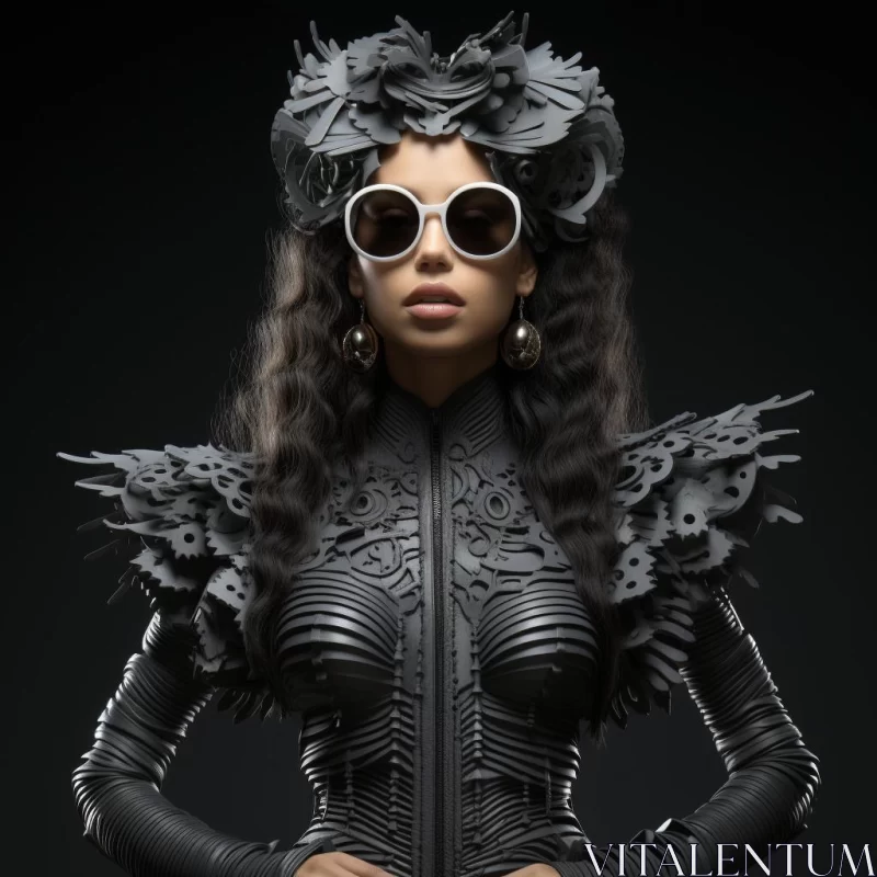 Woman in Afrofuturism Style Black Armor - Intricate and Minimalistic AI Image