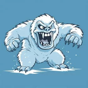 Aggressive Snow Gorilla Cartoon: Yeti Manga-Inspired Nightmarish Illustration AI Image