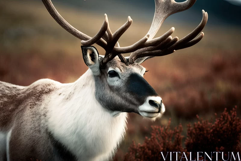 Arctic Reindeer in Field - Close-up Image AI Image
