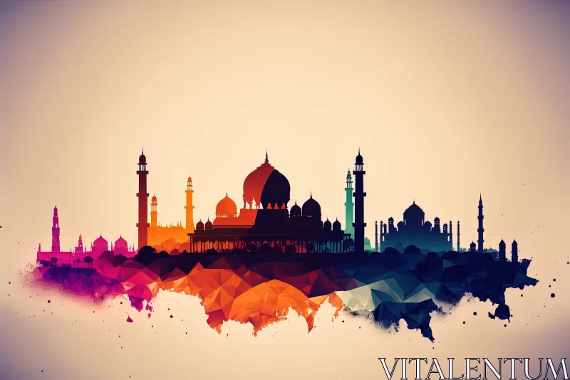 Intricate Illustration of Colorful Mosques with Retro Filter AI Image