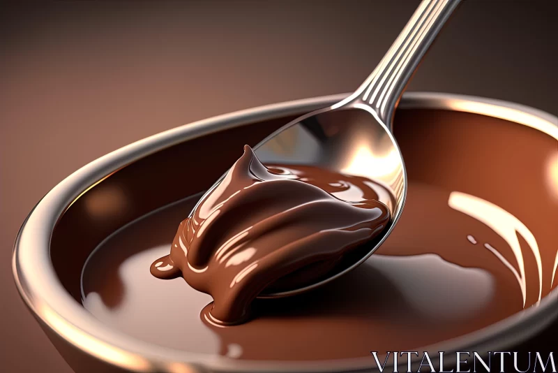 Monochromatic Close-Up: Spoon with Chocolate Sauce AI Image