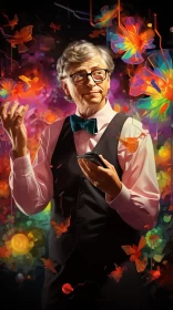 Psychedelic Digital Art: Bill Gates Portrait AI Image