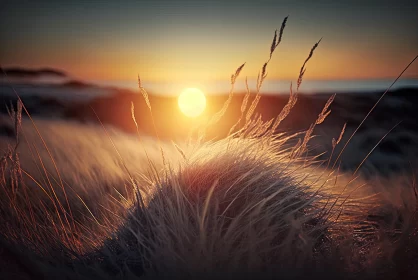 Sun-kissed Grass: A blend of Surrealism and Realistic Seascapes AI Image