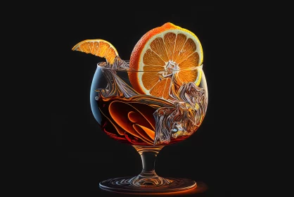 Surrealistic Orange Slice in Glass: A Multi-layered Rococo Carnivalcore Artwork AI Image