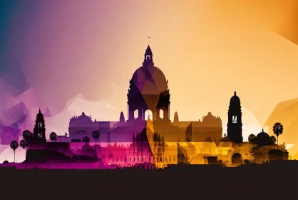 Colorful City Silhouette with Spanish Enlightenment and Mayan Art AI Image