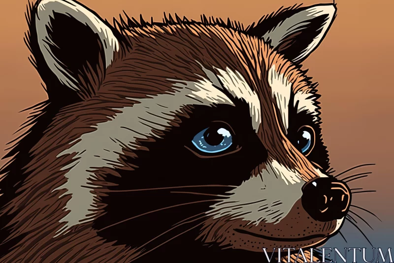 Comic Book Art Style Raccoon Drawing on Orange Background AI Image