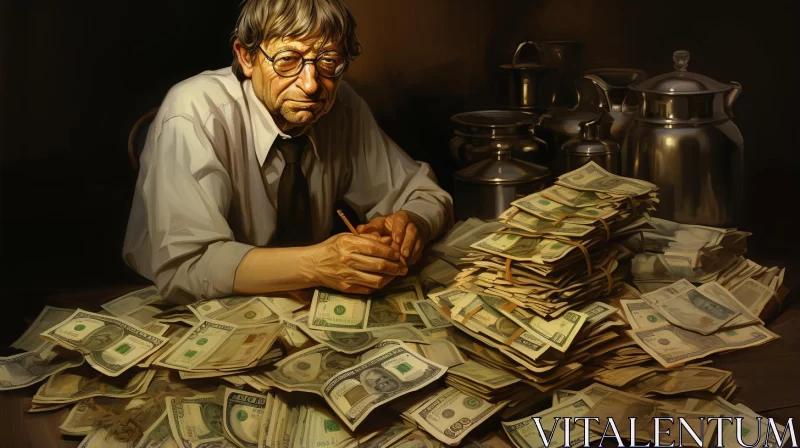 Figurative Realism: Man with Stack of Money AI Image