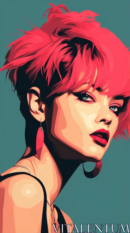 Neo-Pop Oil Painting of Girl with Pink Hair AI Image