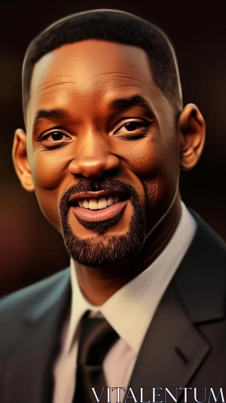 Will Smith Smiling in a White Suit - Digital Caricature Art AI Image