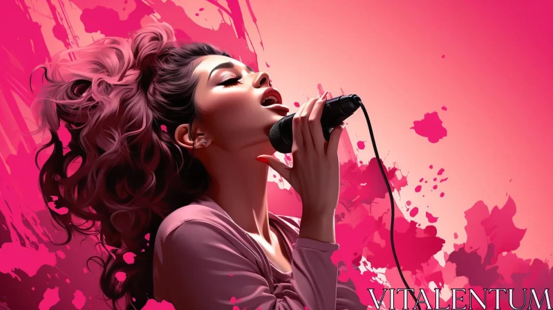 Woman Singing: A Pink-Backdropped Digital Illustration AI Image