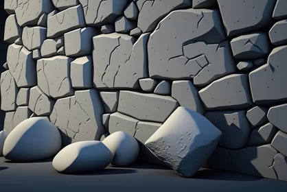 3D Model of Stone Wall in Cartoonish Style AI Image
