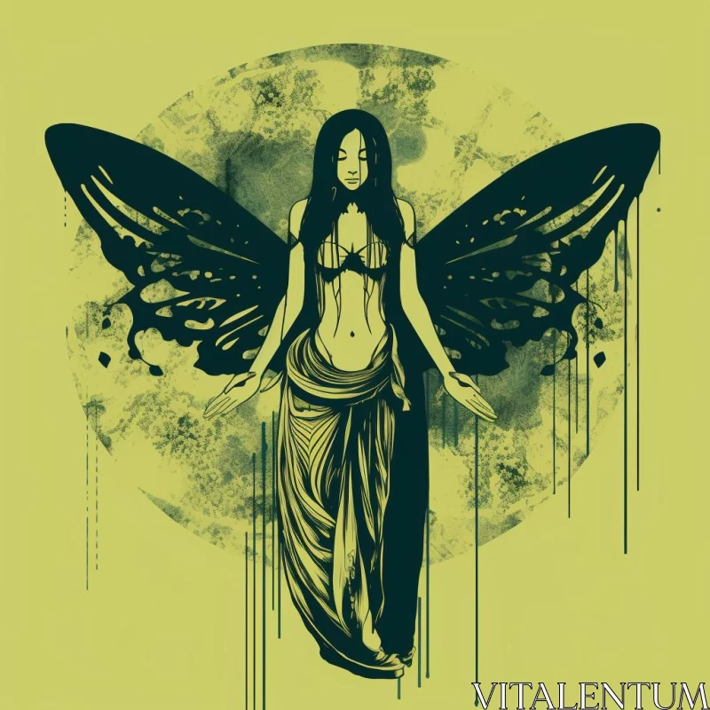 Nightmarish Illustration of a Fairy with Wings AI Image