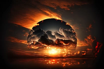 Post-Apocalyptic Landscape with Black Sun and Surreal Clouds