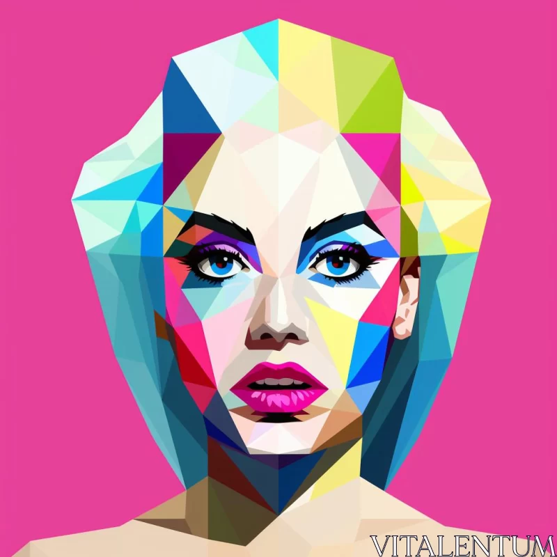 Abstract Geometric Woman's Face in Pop Art Style AI Image