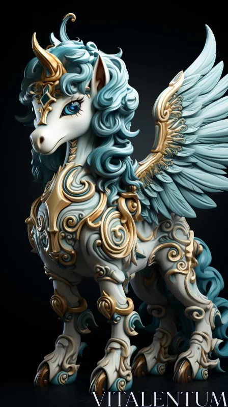 Ornate Unicorn Sculpture: A Blend of Anime and Baroque Art AI Image