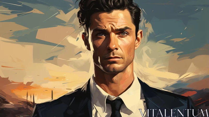 Stylized Beach Portrait of a Man in a Suit AI Image