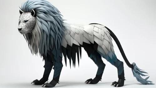 3D Illustration of Lion Amidst Geometric Shapes AI Image
