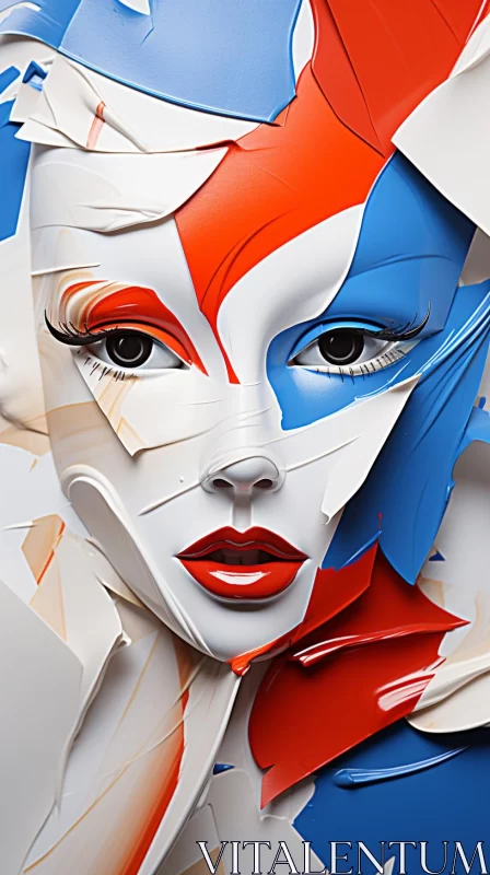 3D Portrait of Woman in Primary Colors and Futuristic Style AI Image