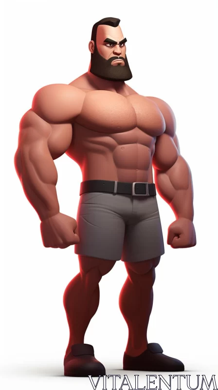 Cartoonish Muscular Man Character Illustration AI Image