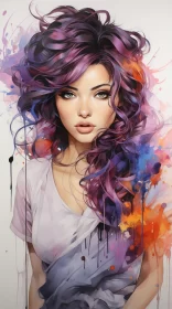 Colorful Woman Portrait in Purple Paint: Urban Fairy Tale AI Image