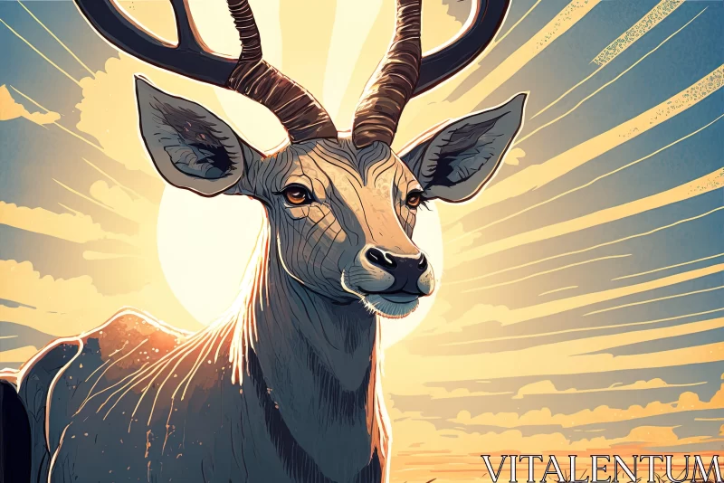 Majestic Deer at Sunset: A Supernatural Realism Illustration AI Image