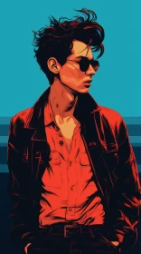 Man in Sunglasses: Neo-Pop Art Portrait AI Image