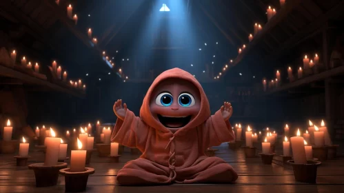 Mysterious Character in Candlelight - A Cinema4d Rendering AI Image