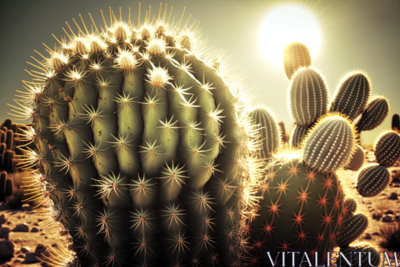 Realistic Cactus in Mexican Desert with Lens Flare AI Image