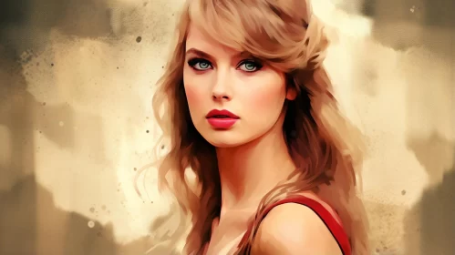 Taylor Swift - An Enthralling Portrait in Red and Beige AI Image