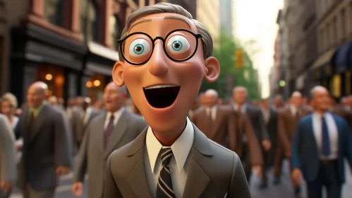 Animated Man in Business Suit: A Playful Expression of Grey Academia