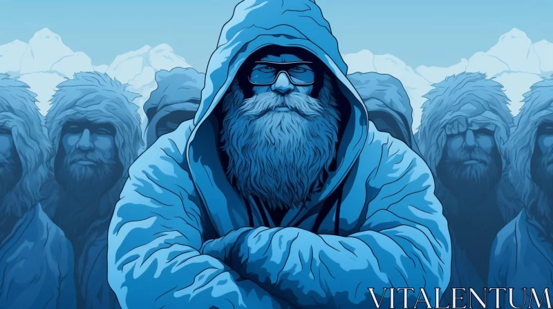 AI ART Azure Portrait: Bearded Man in Snow