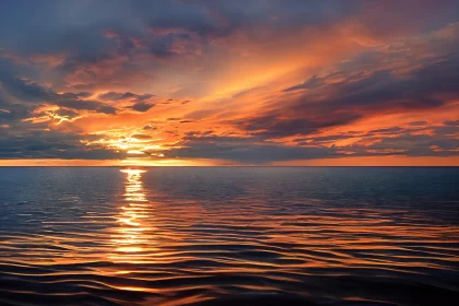 Harmonious Sunset Over Water: A Majestic Seascape AI Image
