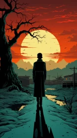 Men at Sunset: A Fusion of Styles in Illustrations AI Image