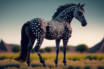 Spotted Horse in Field - Realistic and Intricate Body-Painting Art AI Image