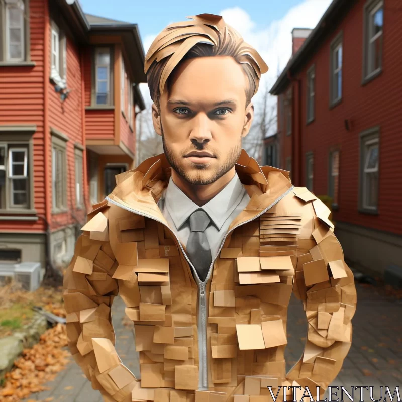 Street Artist in Eco-Kinetic Paper Jacket AI Image