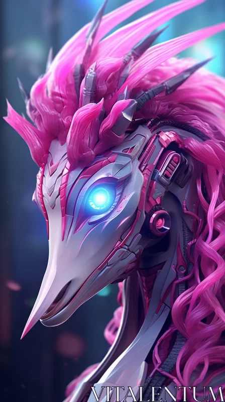 AI ART Futuristic Pink and Blue Dragon with Skeleton Figure