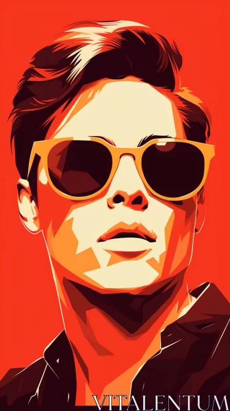 AI ART Man with Sunglasses on Orange Backdrop - Neo-Pop Art Poster