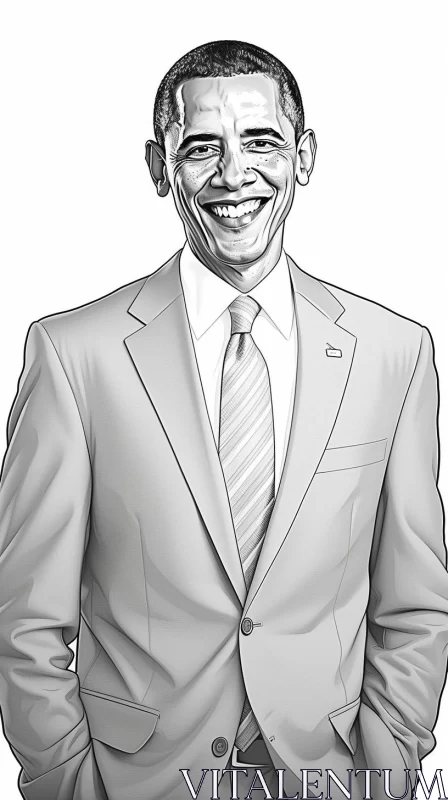 AI ART Monochromatic Detailed Portrait of Barack Obama