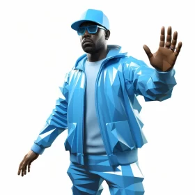 3D Hip-Hop Styled Celebrity Model in Azure and White AI Image