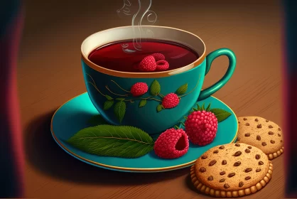 Colorful Cartoon Illustration of Tea and Cookies AI Image