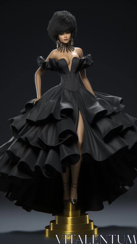 Fashion Model in Elegant Black Gown - 3D Render AI Image