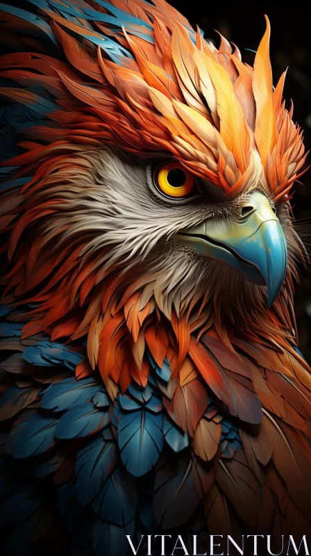 Intricate Digital Illustration of an Eagle in Orange and Blue AI Image