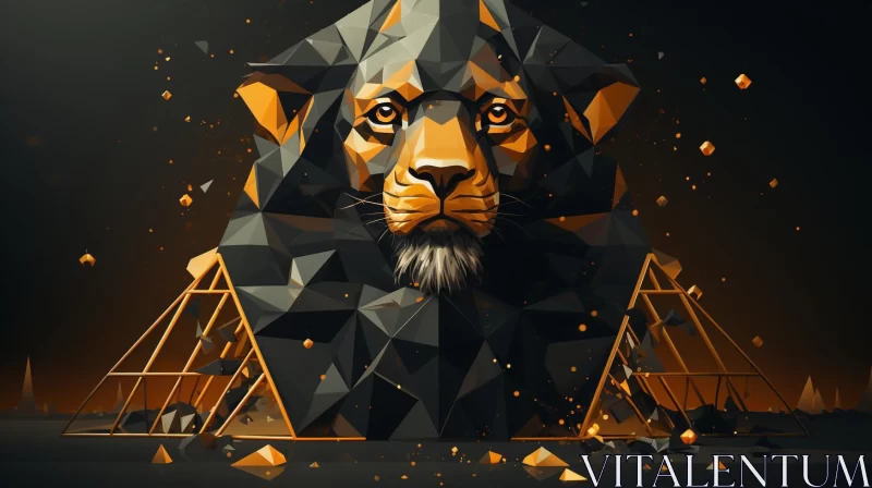 Abstract Geometric Lion Artwork in Dark Hues AI Image