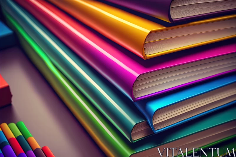 Colorful Books and Crayons Artwork AI Image