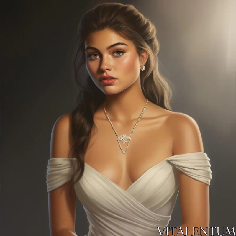 Elegant Woman in White Dress: A Digital Painting AI Image