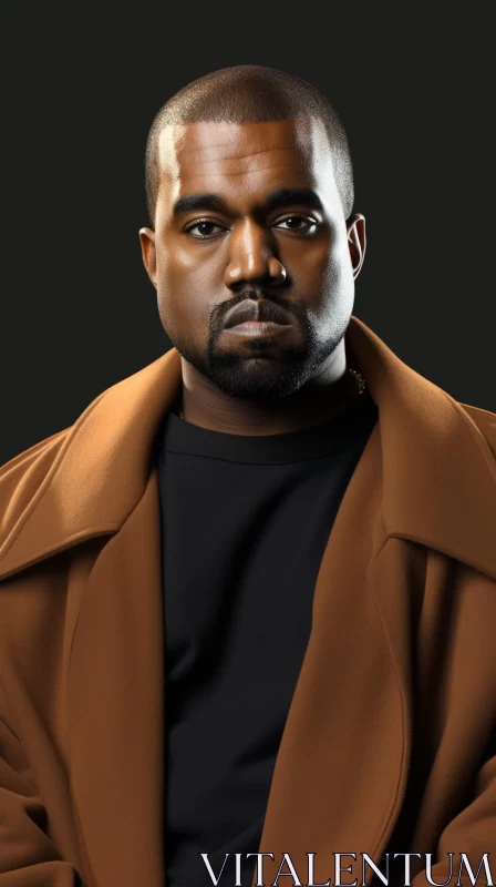Kanye West in Brown Coat: A Minimalistic Studio Portrait AI Image