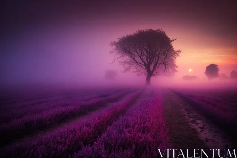 Lavender Field at Foggy Sunrise - A British Landscape AI Image