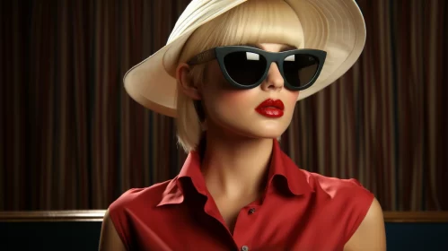 Retro-Styled Woman with Hat and Sunglasses - Fashion Art