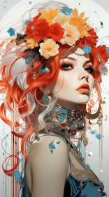 Stunning Portrait of Woman with Floral Crown in Realistic Fantasy Style